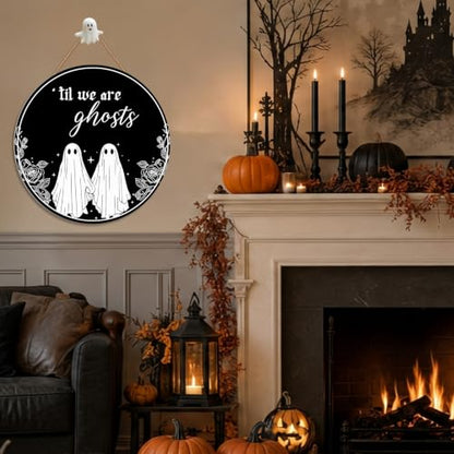 Gothic Decoration, Funny Couple 'Till We are Ghosts Wooden Hanging Sign - color: Black-ghost