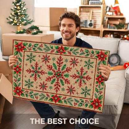 Christmas Snowflake Floral Faux Coco Coir Doormat Door Mat 17x30 - color: Christmas 02
