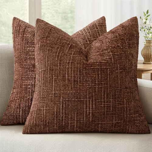 MIULEE Chenille Textured Fall Throw Pillow Covers Terracotta 16x16 - color: Terracotta, size: 16" x 16" (Pack of 2)