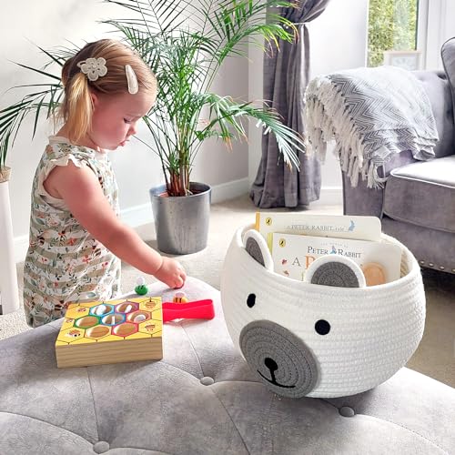 CherryNow Baby Basket for Gifts Empty, Cute Bear Design, Light Grey - color: White, size: 10.5"D x 8.5"H