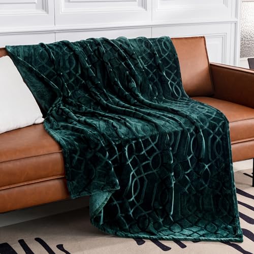 Soft Cozy Fleece Throw Blanket, 50x60 Inches – Lightweight Plush Blanket for Couch, Fuzzy 3D Jacquard Design, for Sofa, Bed & Travel - Forest Green - color: Forest Green, size: Throw (50" x 60")