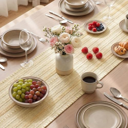 Artoid Mode Burlap Brown Farmhouse Stripe Braided Table Runner 12x72 Inch - color: Burlap Brown, size: 12" x 72", Table Runner