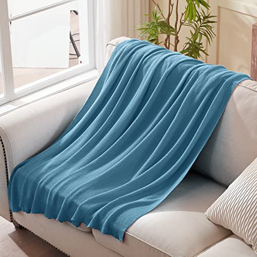 TREELY 100% Cotton Teal Soft Knit Throw Blanket 60"x80" - color: Teal, size: Twin(60" x 80")