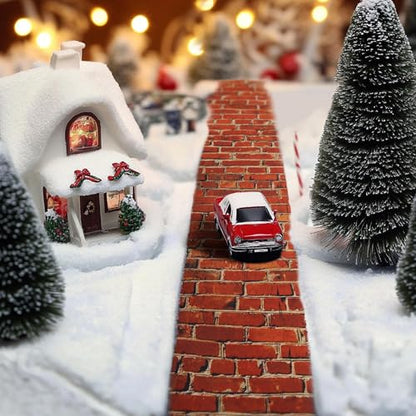 4 Pcs Christmas Village Red Brick Road, Christmas Villages Accessories - color: 47.2"x 4.7"-red