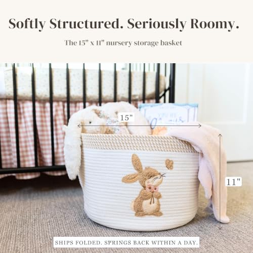 Bunny Baby Storage Basket, Woven Cotton Rope Nursery Bin, 15x11 in - color: Bunny