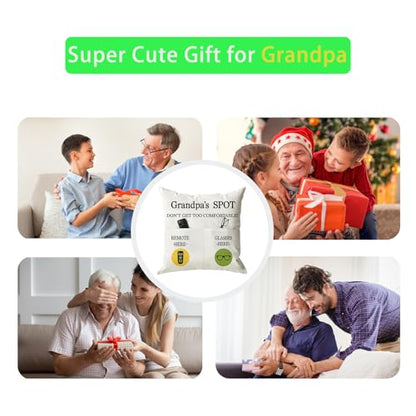 ONFAON Grandpa Gifts,Grandpa's Spot Throw Pillow Covers 18x18 Inch for Bed Sofa Couch,Birthday Christmas Thanksgiving Day Gifts for Grandpa Stepdad,2-Pocket - color: Grandpa 2-pocket