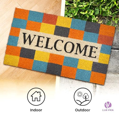 Coir Door Mats Outdoor and Indoor, Modern Welcome, 16 x 27,5 in - color: Modern Welcome