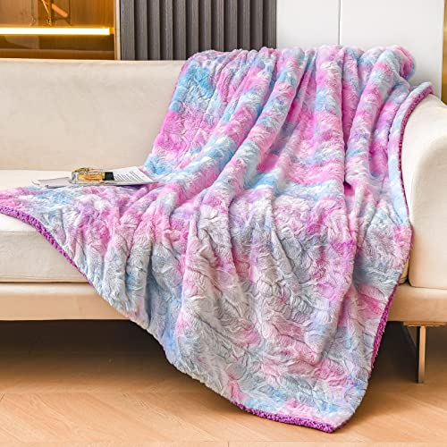 NEWCOSPLAY Faux Fur Sherpa Throw Blanket for Couch, Purple Rainbow, 40"x50" - color: Purple Rainbow, size: Throw(40"x50")