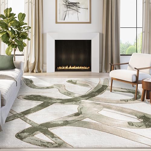 Abani Beige Cream Green Graffiti Washable Area Rug – 2' x 3' – Abstract Artistic Design – Ivy Collection – Non-Shedding, Easy to Clean – Durable for High Traffic Areas – Living Room & Bedroom - size: 2' x 3' (Rectangular)
