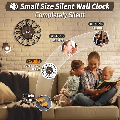 Maxstar 12" Silent Wall Clock – Battery Operated, Rustic Metal & Wood - color: Brown, size: 12 Inch