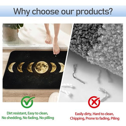 Celestial Moon Phases Bathroom Mat,Non-Slip Rubber Backing Thin Low-Profile Bath Rug,Easy-Clean Bathroom Floor Mat for Shower,Bathtub,Kitchen,or Entryway - color: Celestial Moon Phases