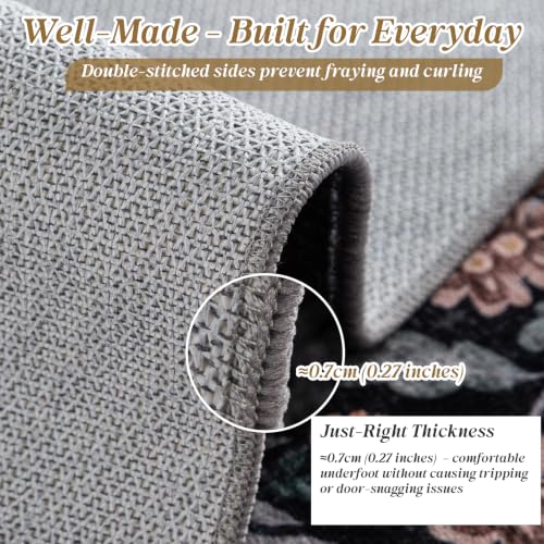 ThreadGlobe Patterned Washable 6x9 Area Rugs for Living Room, Black Brown - color: Black Brown Flower, size: 6' x 9'