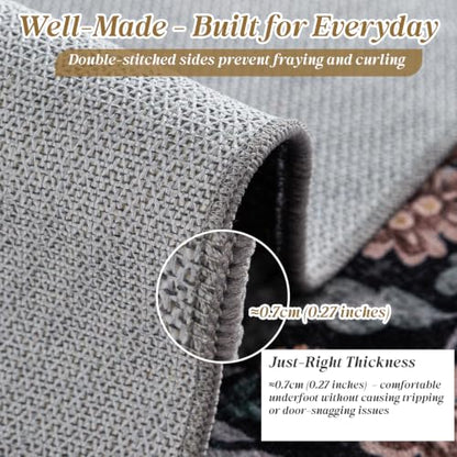 ThreadGlobe Patterned Washable 6x9 Area Rugs for Living Room, Black Brown - color: Black Brown Flower, size: 6' x 9'