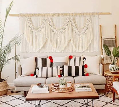 Macrame Wall Hanging Extra Large Wall Decor Boho Wall Art Wedding 75"W*35"L - color: Beige