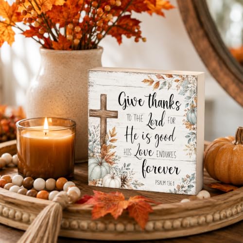 Give Thanks to the Lord Psalm 136:1 Sign | thanks giving decoration - color: FALL33