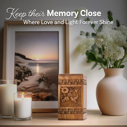 Hummingbird Wooden Keepsake Urn for Human Ashes, 20 Cu in, Rosewood - color: Hummingbird Rosewood, size: Keepsake (20 cu in)