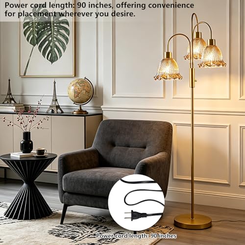 Glass Floor Lamp 3-Light 70" Amber Flower Gold Dimmable Tall Standing Lamps - color: Amber Flower-Gold