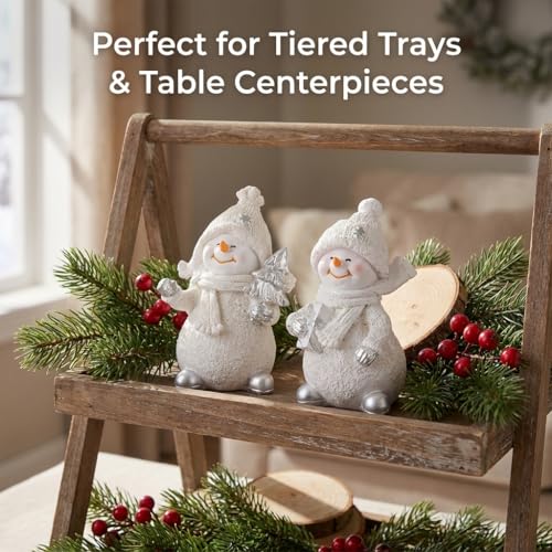 2-Piece Winter Home Decor Resin Snowman Figurines, White - color: White