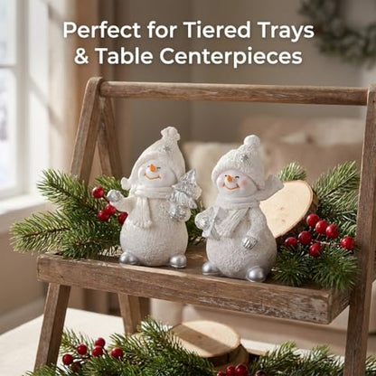 2-Piece Winter Home Decor Resin Snowman Figurines, White - color: White