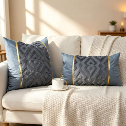 Luxury Patchwork Tufted Throw Pillow Cover 18x18 Inch Set of 2 - color: Blue Gery, size: 18" x 18" (Pack of 2)