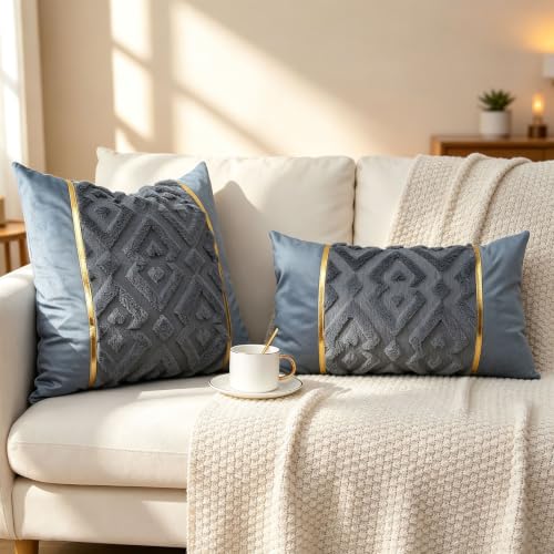 Luxury Patchwork Tufted Throw Pillow Cover 20x20 Inch Set of 2 - color: Blue Gery, size: 20" x 20" (Pack of 2)