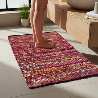 THE BEER VALLEY Chindi Woven Rug 2x3 Feet - Multi - color: Multi Cotton, size: 2 x 3 feet