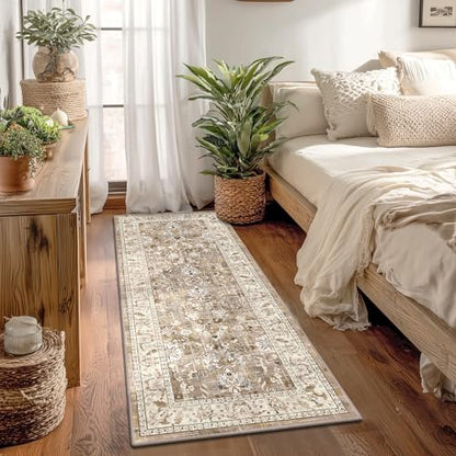 LOKHOM 2x5 Hallway Runnner Rugs, Boho Non-Slip Washable Kitchen Rugs, Beige - color: Beige Brown, size: 2' x 5' (Runner)