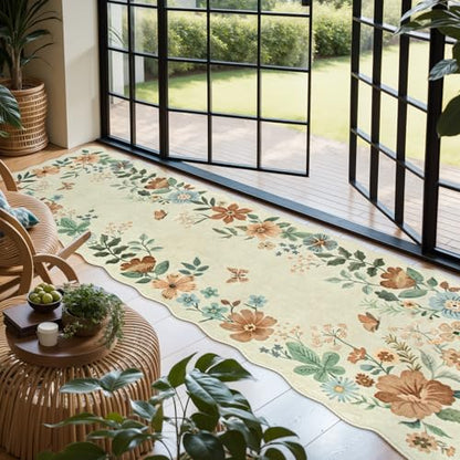 Lahome Floral Washable Runner Rug, 2'6''x8' Soft Hallway Rug Non Slip - color: Beige, size: 2.6' x 8'(Runner)