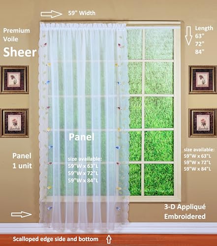Today's Curtain,Vineyard 3-D Appliqué,Panel 84", White, 59" W x 84" L - color: White, size: 59"W x 84"L (Pack of 1)