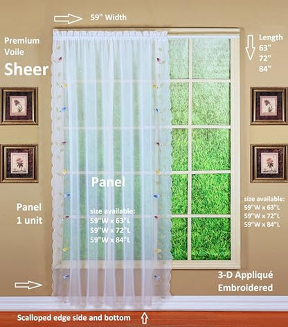 Today's Curtain,Vineyard 3-D Appliqué,Panel 84", White, 59" W x 84" L - color: White, size: 59"W x 84"L (Pack of 1)