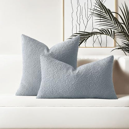 HAUSSY Pack of 2 Boucle Lumbar Throw Pillow Covers 12x20 Inch, Dusty Blue - color: Dusty Blue, size: 20" x 12" (Pack of 2)