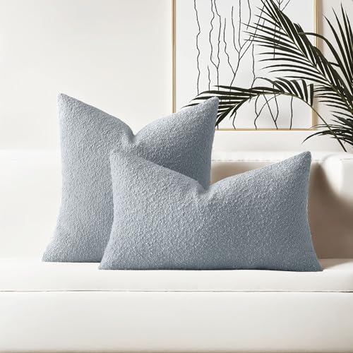 HAUSSY Pack of 2 Boucle Textured Throw Pillow Covers 22x22 Inch, Dusty Blue - color: Dusty Blue, size: 22" x 22" (Pack of 2)