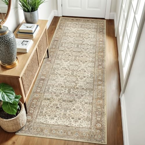 SIILOOM 3x8 Washable Runner Rug, Non Slip Soft Area Rug for Hallway Kitchen - color: Beige/Brown, size: 3' x 8' (Runner)