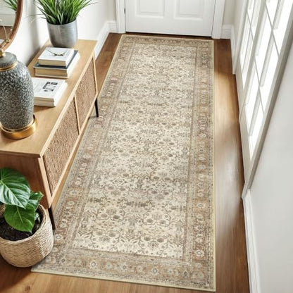 SIILOOM 3x8 Washable Runner Rug, Non Slip Soft Area Rug for Hallway Kitchen - color: Beige/Brown, size: 3' x 8' (Runner)