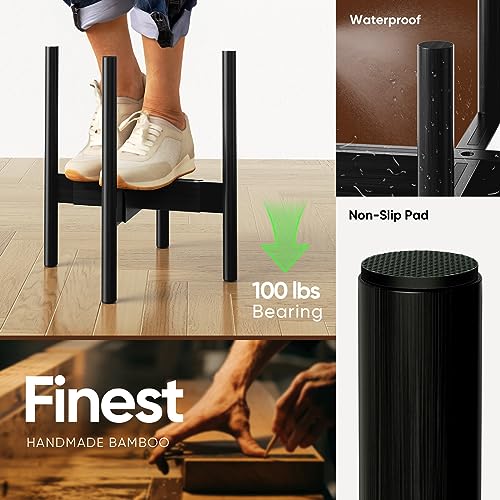MUDEELA 2 Pack Indoor Plant Stands, 2 Tier Tall Plant Stand 30 inches, Mid Century Bamboo Plant Stand, Adjustable Width 8 - 12 inches, Fits Pot Size of 8 9 10 11 12 inches Pot & Plant Not Included, Black