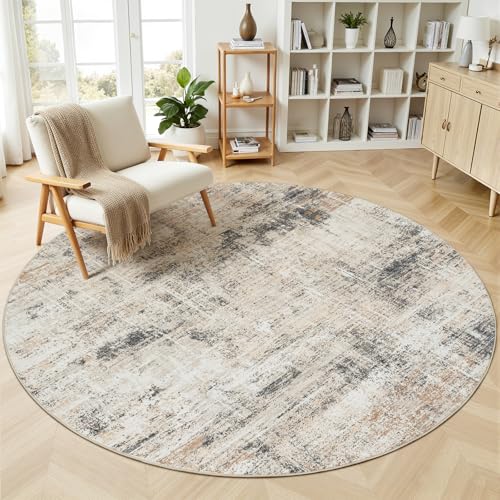 4ft Area Rug for Living Room, Abstract Washable Non-Slip Large Rugs, Gold - color: Grey/Gold, size: 4' (Round)