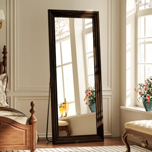 Full Length Mirror with Solid Wood Frame, 71"x30" Floor Mirror, Brown - color: Dark Brown, size: 71"L x 30"W