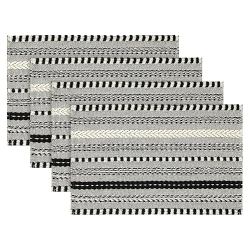 Artoid Mode Black Woven Braided Stripe Placemats Set of 4-12x18 Inch - color: Black, size: 12" x 18", 4 Pcs