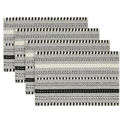 Artoid Mode Black Woven Braided Stripe Placemats Set of 4-12x18 Inch - color: Black, size: 12" x 18", 4 Pcs