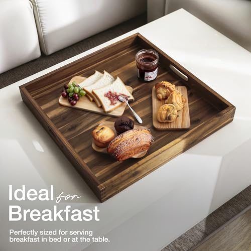 TIDITA 20" x 20" Square Wooden Ottoman Tray, Built-in Handles, Walnut Color - color: Walnut, size: 20" x 20" x 2.4"
