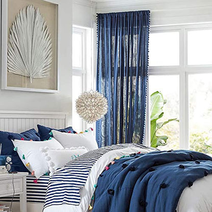Pom Pom Blue Sheer Curtains for Bedroom 52x63" Kids Room Window Drapes Navy - color: Classic Blue, size: 52"W x 63"L (Pack of 2)