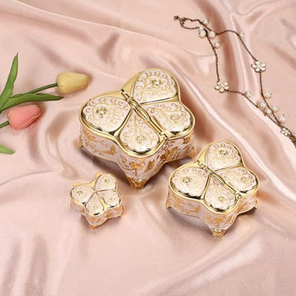 Hipiwe Antique Metal Jewelry Box Butterfly Keepsake Box for Woman, Large - color: Beige, size: Large