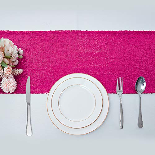 Pufogu 12 x 72 inches Hot Pink Sequin Table Runner, 2 Packs - color: Hot Pink