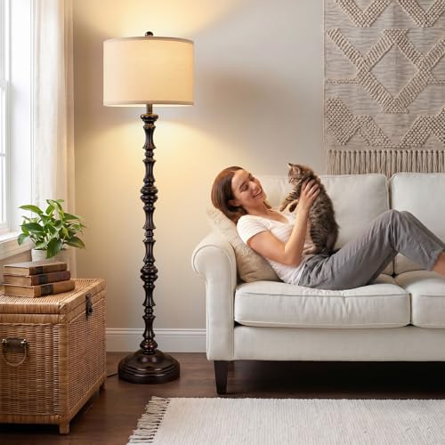 Coucrek 61" Farmhouse Floor Lamp for Living Room, Antique Rustic Floor Lamp - color: Red Brown