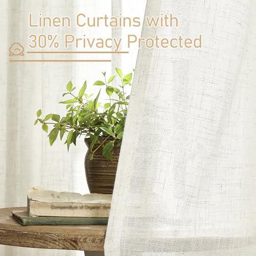 LAMIT Cream Linen Sheer Curtains 36 Inch Length for Windows 2 Panels - color: Cream, size: 34"W x 36"L (Pack of 2)