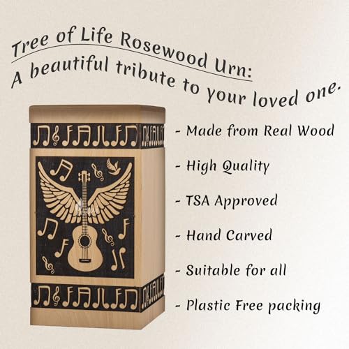 Guitar Wings Wood Keepsake Urn for Human Ashes, 20 Cu in, Beechwood - color: Beechwood, size: Keepsake (20 Cu In, Share of Ashes)