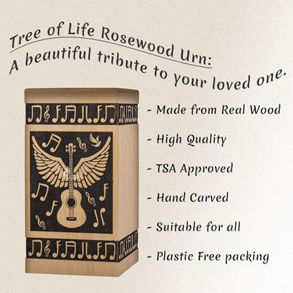 Guitar Wings Wood Keepsake Urn for Human Ashes, 20 Cu in, Beechwood - color: Beechwood, size: Keepsake (20 Cu In, Share of Ashes)