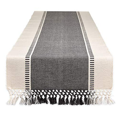 DII Dobby Stripe Table Runner, 13x72, Mineral Gray & Cream Background - color: Mineral Gray, size: 13x72"