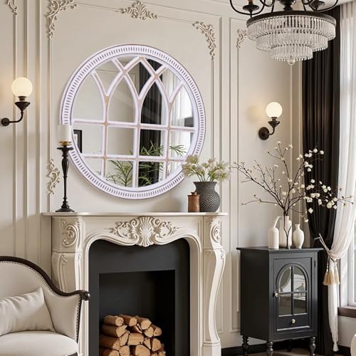 Rustic Farmhouse Round Window Mirror, 36 Inch Wood Frame Wall Mirrors - color: D - 36 in
