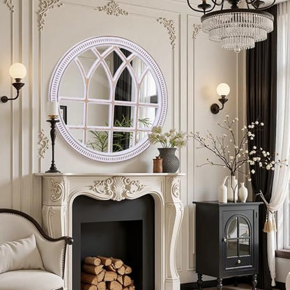 Rustic Farmhouse Round Window Mirror, 36 Inch Wood Frame Wall Mirrors - color: D - 36 in